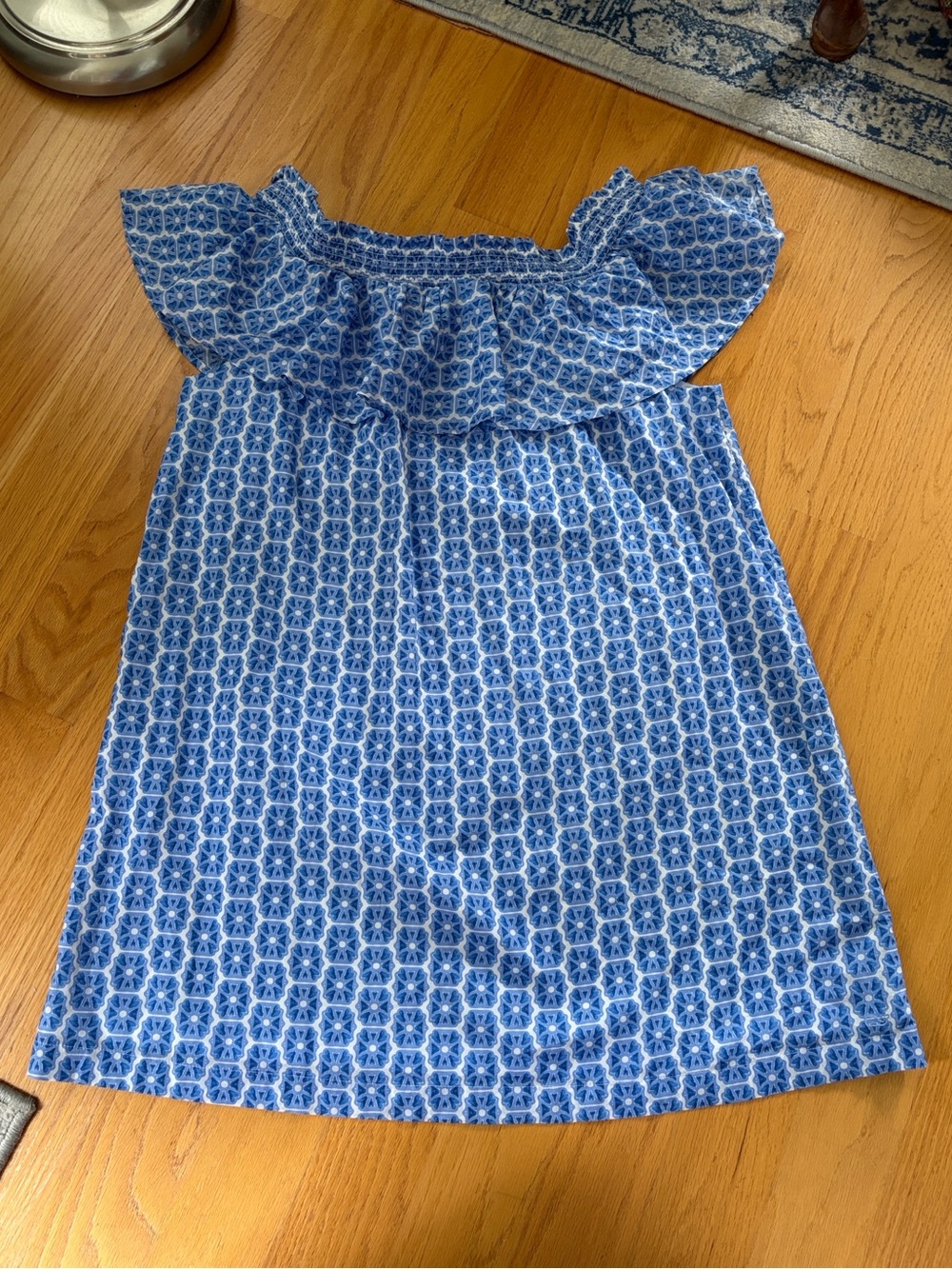 Vineyard Vines Off The Shoulder Dress Blue/white Geometric size XL